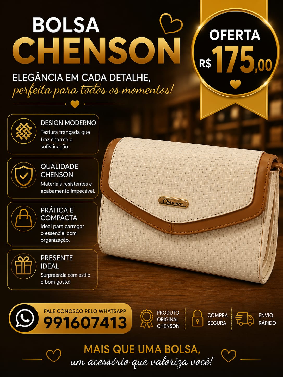 Bolsa Feminina Chenson Transversal Textura Trançada
