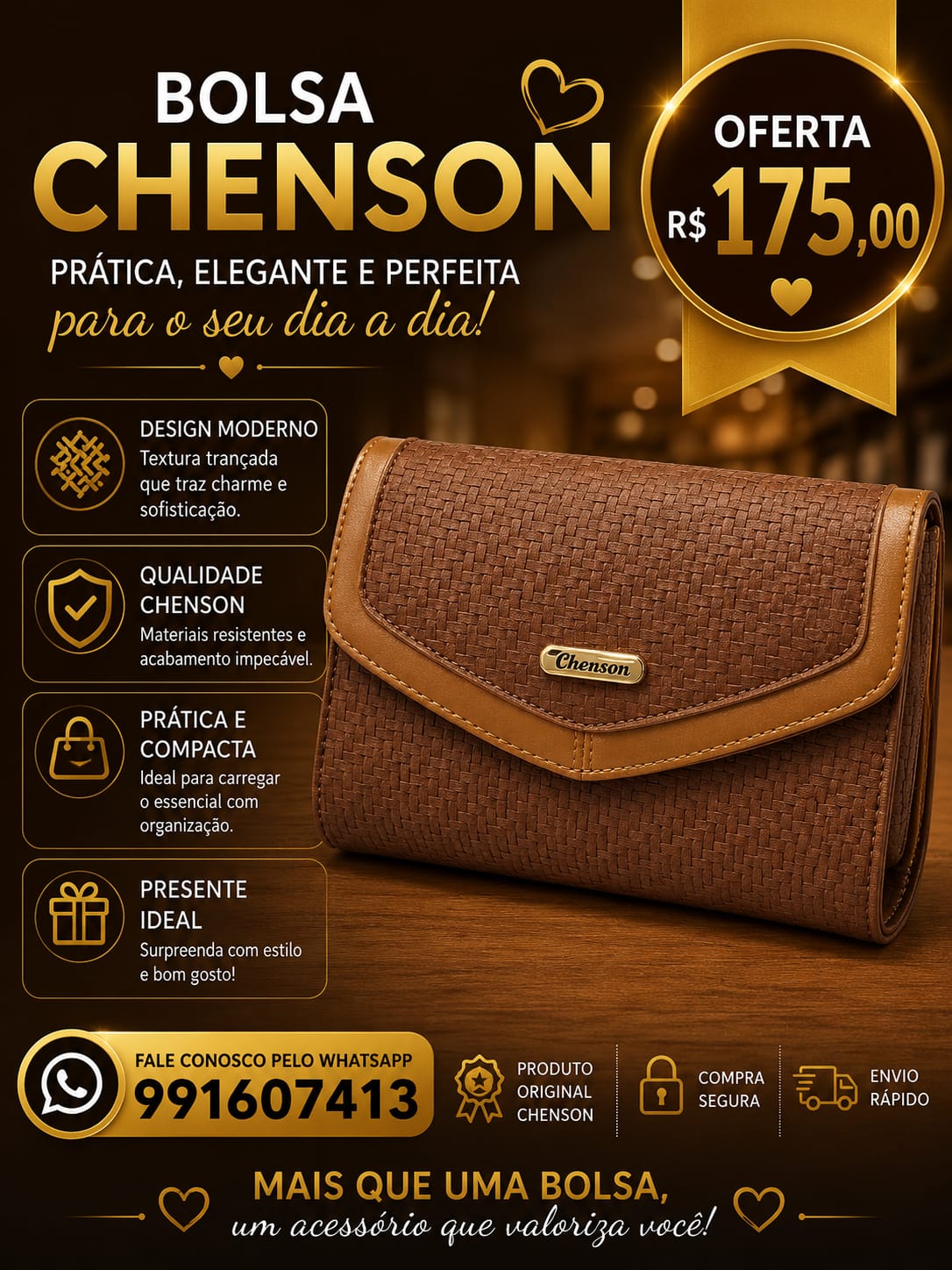 Bolsa Feminina Chenson Transversal Textura Trançada (Cópia)