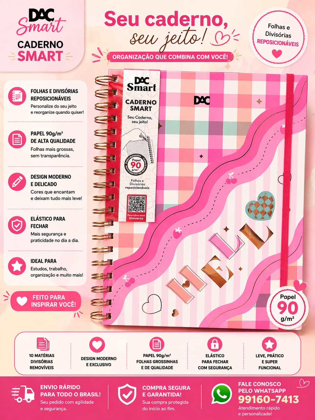 Caderno Smart DAC Hello Colegial - Folhas Reposicionáveis