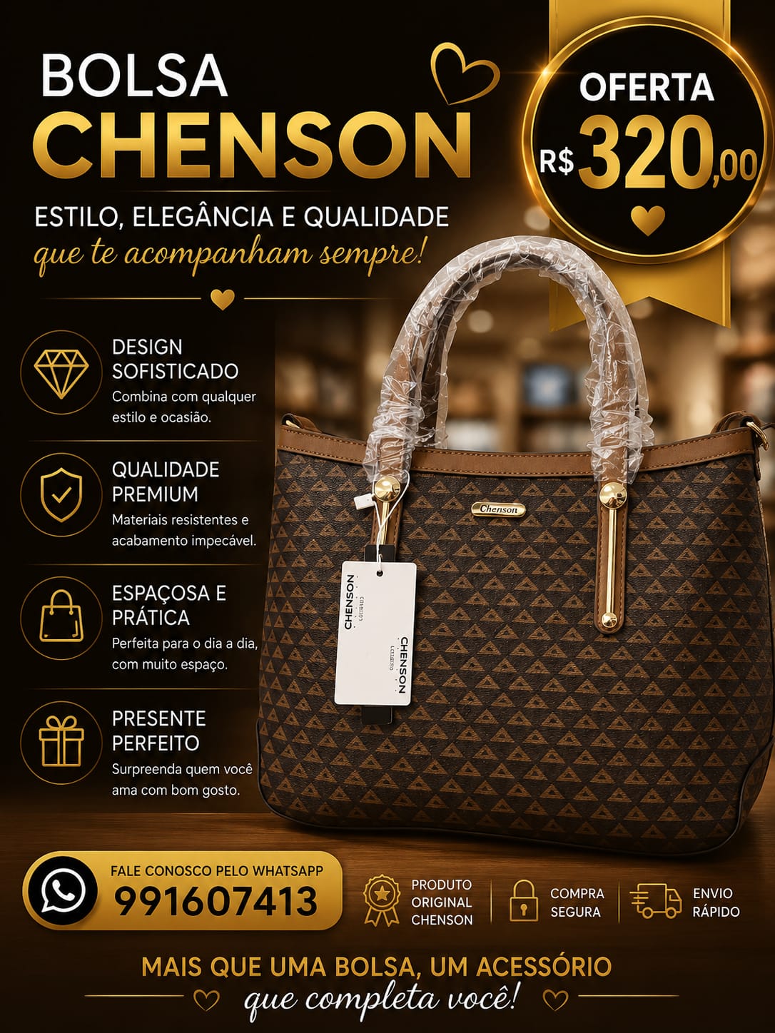 Bolsa Feminina Chenson Monograma Clássica - Marrom