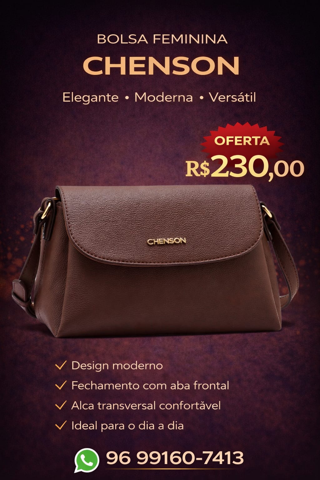 Bolsa Feminina Tiracolo Chenson com Aba Frontal - Marrom