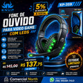 Fone de Ouvido Gamer Knup KP-359 com LEDs - Compatível com PC, PS3 e PS4