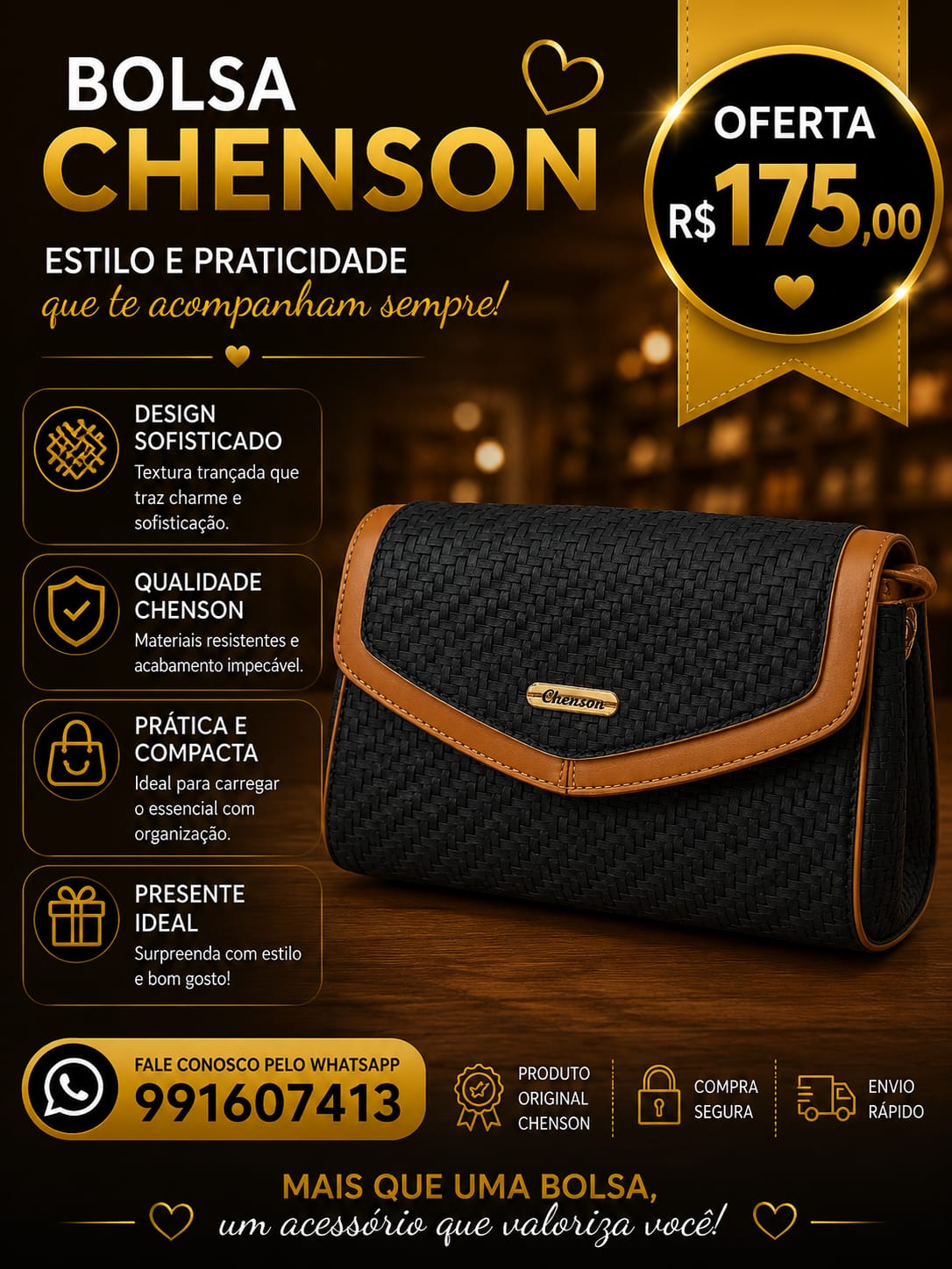 Bolsa Feminina Chenson Transversal Textura Trançada